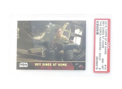 2015 Topps Star Wars Force Awakens Series 1 GOLD Parallel Rey Dines at Home #74 - Image 1 of 4