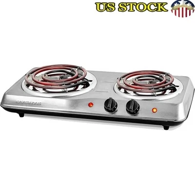Placa de cocción eléctrica de doble quemador 1700 W bobina placas calientes control de temperatura plateada Foto 1 de 4