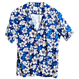 Vintage Made in Hawaii Marke Baumwolle Herren XXL Hawaiihemd blau weiß geblümt - Bild 1 von 7