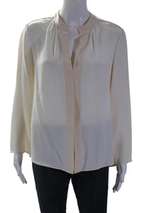 Derek Lam Womens Silk Long Sleeve V Neck Contrast Trim Blouse Beige Size 8 - Picture 1 of 5