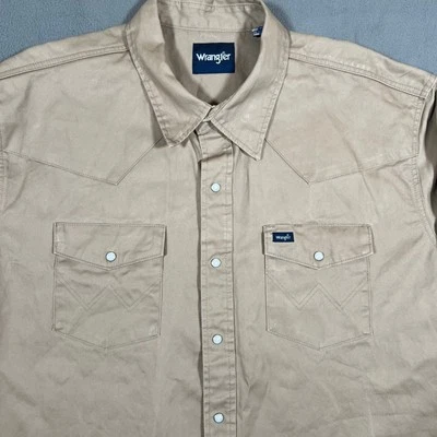 Wrangler Western Shirt Pearl Snap Firm Finish Rigid Heavy Twill Cowboy Tan 2XL - Image 1 of 4