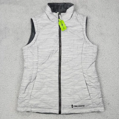 Chaleco Free Country Mujer Pequeño Gris Reversible Piel Sintética Forrado Acolchado Cremallera Completa Foto 1 de 4
