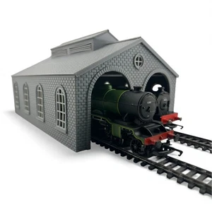 OO Gauge 1:76 Double Engine Shed – 3D Printed Model Railway Building (Unpainted) - Picture 1 of 5