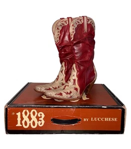 Stivali cowgirl Lucchese donna 7,5 B Charlie 1 stivali tacco cavallo rosso panna scatola - Foto 1 di 20