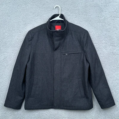 IZOD Men's XL Gray Flannel Winter Coat Bomber Jacket Quilted Lined Inside Pocket - Image 1 of 4