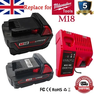 Batería de iones de litio para Milwaukee 18V 3.0/5.0Ah M18 M18B5 48-11-1850+ cargador M12-18C - Imagen 1 de 29