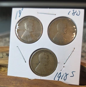 Lote de centavos Lincoln Wheat 1918 P D S - Juego de 3 monedas marca de ceca, circulados - Imagen 1 de 8