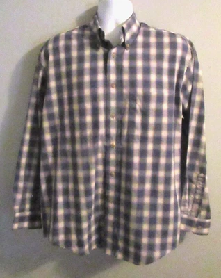 Van Heusen Blue/Ivory Plaid Button Down Long Sleeve Dress Shirt - Size M 15-15.5 - Image 1 of 4