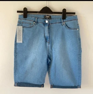 BNWT STUDIO Women’s High Rise Blue Denim Jorts – UK 14 – Cuffed & Flattering Fit - Picture 1 of 16