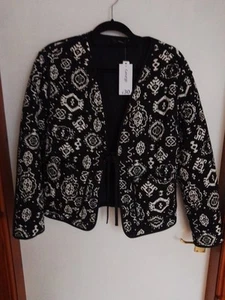 Retro Black And White quilted Edge To Edge Jacket Size 12 RRP £30 Nwt - Picture 1 of 3