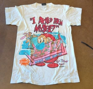 Camisa de colección MTV Ren & Stimpy Show para hombre niño pequeña blanca puntada única años 90 1992 - Imagen 1 de 12