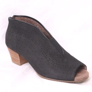 Earth Ankle Bootie Womens 9M Black Nubuck Leather Zip Block Heel Peep Toe Dress - Picture 1 of 12