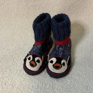 Garnet Hill Wool Slipper Boots Penguin Winter Snow Kids 10 - Picture 1 of 4