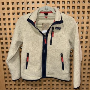 Patagonia Kids Retro Pile Jacket Size M Khaki Fleece Sherpa Full Zip Coat - Picture 1 of 4