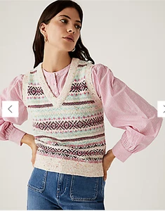 Chaleco sin mangas tejido cuello en V Per Una Fair Isle mezcla de lana talla 6 - Imagen 1 de 9