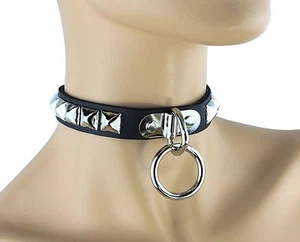 Leather silver Studded Bondage Choker Punk Goth Dark Rock Fetish Party Play - Picture 1 of 2