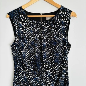Jacqui E Blue White Black polka dot shift dress Size 12 - Picture 1 of 11
