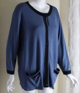 NWT Finity Woman Sz 2X Stone Blue Black 3/4 Rayon Nylon Knit Sweater Jacket - Picture 1 of 4