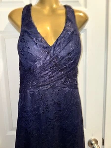 Morilee by Madeline Gardner Size 22 Navy Lace Gown Maxi Dress Floral V Neck Plus - Picture 1 of 11
