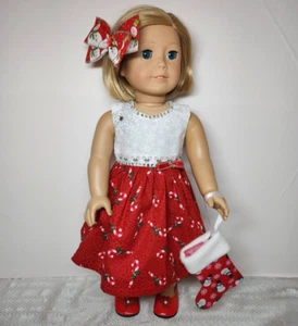 Christmas Red Candy Cane Dress Stocking Snowflake fits 18" American Girl dolls - Picture 1 of 10