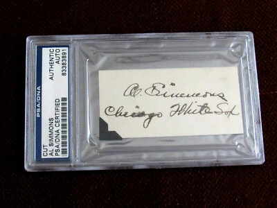 AL SIMMONS CHICAGO WHITE SOX A'S HOF OF'ER SIGNED AUTO VINTAGE CUT PSA/DNA    - Image 1 of 3