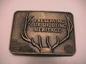 NRA NATIONAL RIFLE ASSOCIATION WHITTINGTON GUN HUNTING MENS BRASS BELT BUCKLE - Picture 1 of 2