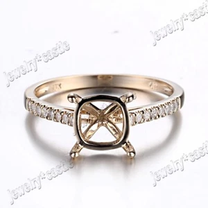 8mm Cushion Semi Mount Solid 10k Yellow Gold Wedding Genuine Si Diamonds Ring - Picture 1 of 5