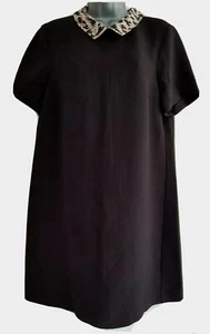 M&Co Womens Black Printed Collared Short Sleeve Shift Tunic Dress. UK 16(Petite) - Picture 1 of 11