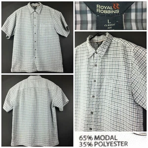 Royal Robbins Mens Large (48 in Chest) Gray Check Distressed Trim Button Up - Picture 1 of 11