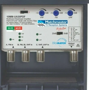 tv booster Masthead Amplifier FM/BI/VHF/UHF 30dB with 4G/5G 10mm-ua30pdf - Picture 1 of 4