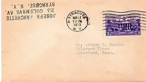SYRACUSE NY Sc#835 Mar 17 1939 to Arthur H Coombe Waterford CT - Picture 1 of 3