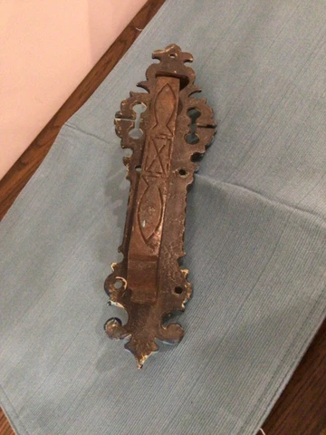 Antique 12” Pull Door Handle Solid Heavy Iron Art Nouveau Victorian, Thumb Latch Cover