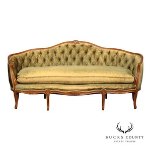 French Louis XV Style Vintage Walnut Frame Sofa - Picture 1 of 16