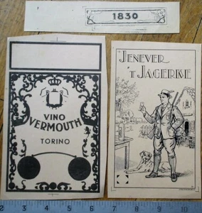 TRE etichette per bottiglie a prova di stampante anni '30 - Jever 't Jagerke, Vermouth - Foto 1 di 1