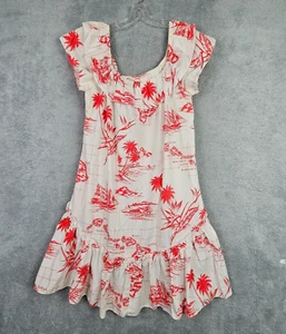 Vintage 60er Kole Kole Hawaii Kleid XL weiß bedruckt schulterfrei Schößchensaum Tasche - Bild 1 von 21
