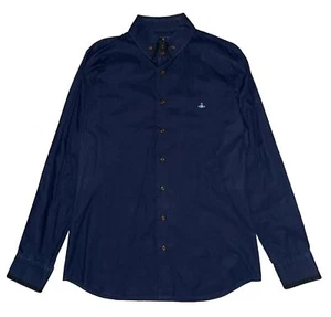 Vivienne Westwood 3 Button Krall Shirt Mens Size L Navy Embroidery Made In Italy - Picture 1 of 6