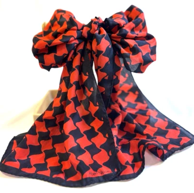 РЕДКИЙ винтажный шарф 60-х Albert Nipon красный и черный абстрактный стиль винтажный аксессуар - Изображение 1 из 4