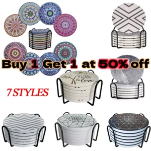 Ceramic Coasters Round Absorbent Stone Coaster Set Drink Coffee Cup Pad Mat Gift - Picture 1 of 56