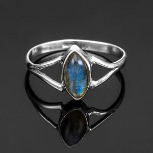 Anillo Marquise Labradorita 925 Estampado Plata Esterlina Hermoso Damas Caja de Regalo - Imagen 1 de 6