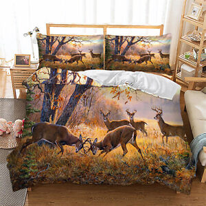 3D Elk Deer Duvet Cover Bedding Set Twin Full Queen King Size Pillowcase