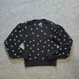 Maeve Pullover Damen Größe XS schwarz Stickerei Flugzeug Grobstrick launisch Freizeit - Bild 1 von 9