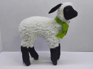 Vintage Handmade Plush Lamb Sheep Faux Wool Green Bow Farmhouse Cottagecore... - Picture 1 of 7