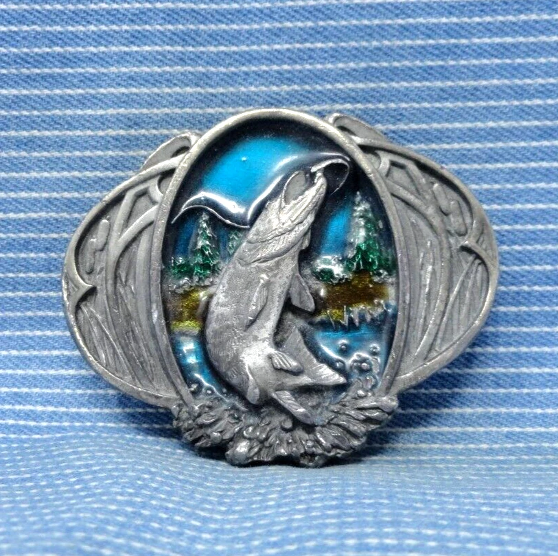 Northern Pike Musky Belt Buckle Fisherman Sportsman Vtg 80s Bergamot     .TYC845 - Image 1 of 4