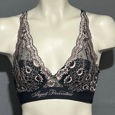Sujetador Agent Provocateur Aston 34C negro melocotón encaje con aros ligeramente forrado Foto 1 de 4