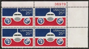 US USA Sc# C89 MNH FVF PLATE # BLOCK Plane Globes Map Airmail - Picture 1 of 1