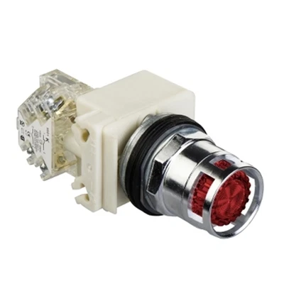 Square D 9001K3L38RH5 Illuminated Push-Button Red Flush Metal Guard 30mm NO 120V - Image 1 of 4