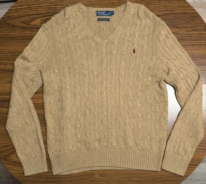 Polo Ralph Lauren 100% Seide Pullover Herren XL hellbraun 100% Tussah Silk Pulli - Bild 1 von 9