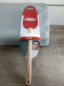 Rubber Spatula Scrapper Cake Boss Spoonula Silicone Red Wooden Handle 11" New - Picture 1 of 8