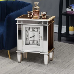 Glamour Clock Mirrored Nightstand End Table Bedside Table Small Decorative Table - Picture 1 of 11