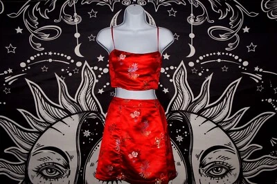Elegante Conjunto Falda Bobemiana Brocado Satinado Floral Honey Punch - Rojo/M  Foto 1 de 4
